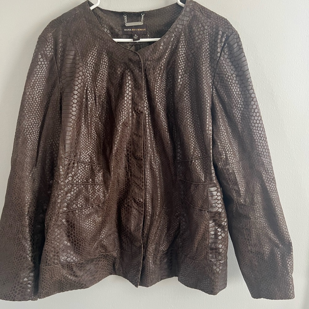 Dana Buchman Brown Faux‎ Alligator Jacket Casual Lightweight XL